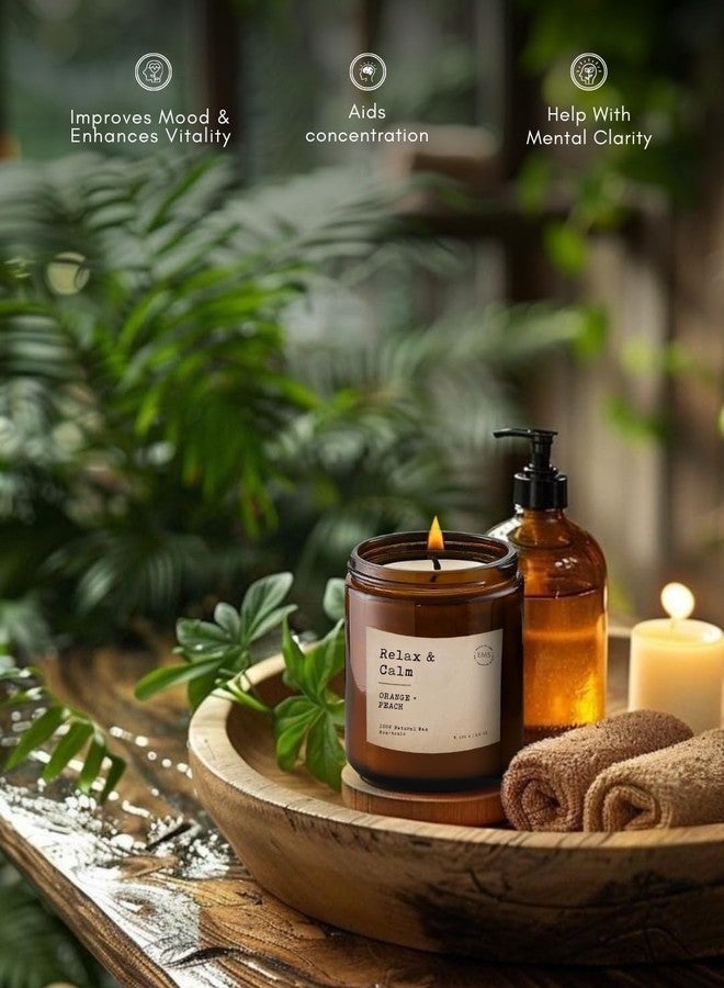 EM5 Relax & Calm Aromatherapy Scented Candles | Orange & Peach | 100% Natural Wax & Lead Free Wick | Upto 30Hrs of Clean Burning | Smokeless & Non-Toxic Candles | 100 GMS - Image 4